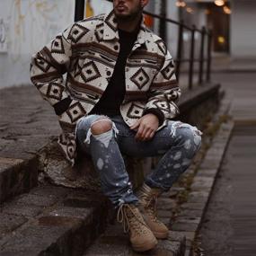 img 2 attached to Chouyatou Men'S Casual Tribal Aztec Pattern Button Down Long Sleeve Trucker Jacket Shacket Coat