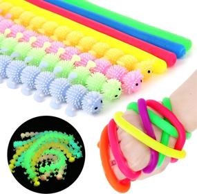 img 4 attached to Relieve Stress And Anxiety With Our Glow-In-The-Dark Fidget Toys For Kids: Monkey Noodle Stretchy Strings And Cute Caterpillar Noodles - 8 Pack