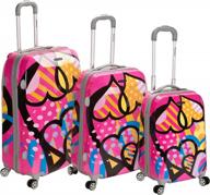 pink multicolor 3-piece rockland vision hardside spinner wheel luggage set (20/24/28) for stylish and durable travels logo