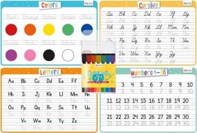 img 4 attached to Merka Kids' Educational Placemats With Dry Erase Markers: Set Of 4 Writing Practice Table Mats For Toddler Learning (Letters, Numbers, Colors, Cursive)