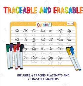 img 1 attached to Merka Kids' Educational Placemats With Dry Erase Markers: Set Of 4 Writing Practice Table Mats For Toddler Learning (Letters, Numbers, Colors, Cursive)