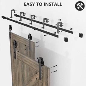 img 1 attached to Skysen Heavy Duty Double Door Sliding Barn Door Hardware Kit - 5.5FT Low Ceiling Double Track Bypass With Black Spoke Wheels
