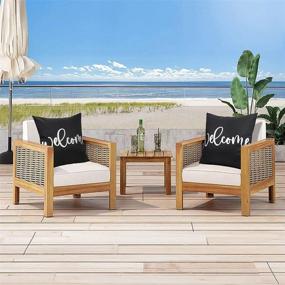 img 1 attached to Waterproof Outdoor Pillow Covers, Set Of 2 Welcome Decorative Throw Pillows For Patio Furniture, 18X18 Inches, Black And White Design By Merrycolor