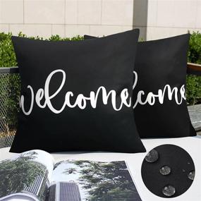 img 4 attached to Waterproof Outdoor Pillow Covers, Set Of 2 Welcome Decorative Throw Pillows For Patio Furniture, 18X18 Inches, Black And White Design By Merrycolor