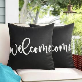 img 2 attached to Waterproof Outdoor Pillow Covers, Set Of 2 Welcome Decorative Throw Pillows For Patio Furniture, 18X18 Inches, Black And White Design By Merrycolor