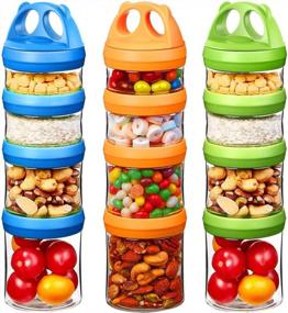 img 4 attached to SELEWARE Portable Stackable Food Storage Containers For Snacks Formula Powder And Drinks Twist Lock System Airtight Leak-Proof BPA And Phthalate Free Blue Green And Orange