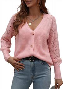 img 4 attached to ECOWISH Women'S Ribbed Knit Long Sleeve V-Neck Button Down Cardigan Sweater - Casual And Comfortable