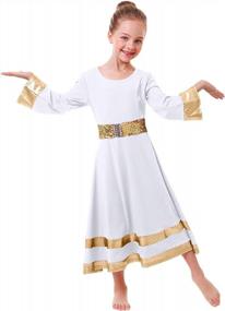img 3 attached to Glittering Gold Liturgical Dancewear For Girls: Long Sleeve Robe With Sequin Belt For Worship, Praise Dance And More