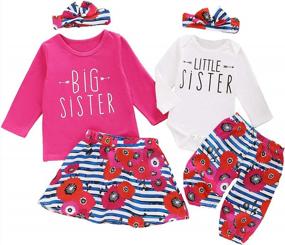 img 4 attached to 🌸 Floral Stripe Clothes Set - Big Sister Little Sister Matching Outfits by Aslaylme