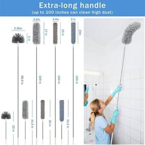 img 3 attached to 🧹 Clonynix Microfiber Duster Set - 4 Pack of Long Feather Dusters with 100-Inch Extension Pole - Reusable and Bendable Cobweb Dusters for Cleaning Ceiling Fan, Car, Computer, Blinds, Furniture