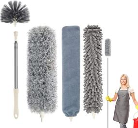 img 4 attached to 🧹 Clonynix Microfiber Duster Set - 4 Pack of Long Feather Dusters with 100-Inch Extension Pole - Reusable and Bendable Cobweb Dusters for Cleaning Ceiling Fan, Car, Computer, Blinds, Furniture