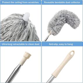 img 1 attached to 🧹 Clonynix Microfiber Duster Set - 4 Pack of Long Feather Dusters with 100-Inch Extension Pole - Reusable and Bendable Cobweb Dusters for Cleaning Ceiling Fan, Car, Computer, Blinds, Furniture