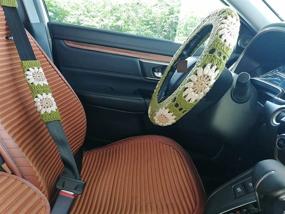 img 4 attached to 🌻 Handcrafted Crochet Steering Wheel Cover with Sunflower Design - Ideal for Women and Girls (Includes Steering Wheel Cover and 1 Belt Cover)