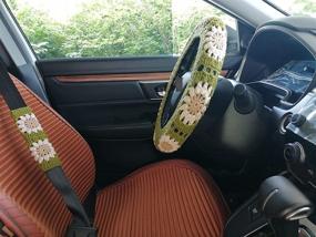 img 3 attached to 🌻 Handcrafted Crochet Steering Wheel Cover with Sunflower Design - Ideal for Women and Girls (Includes Steering Wheel Cover and 1 Belt Cover)