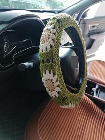 img 1 attached to 🌻 Handcrafted Crochet Steering Wheel Cover with Sunflower Design - Ideal for Women and Girls (Includes Steering Wheel Cover and 1 Belt Cover)