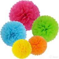 🌈 assorted rainbow paper pom poms - set of 15 for birthday, wedding, baby shower & outdoor decorations - 14 inch, 12 inch, 10 inch sizes included логотип