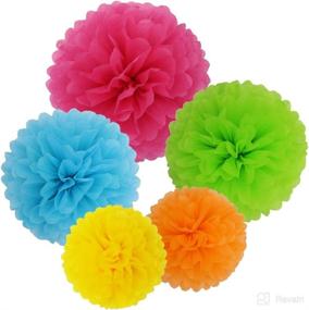 img 4 attached to 🌈 Assorted Rainbow Paper Pom Poms - Set of 15 for Birthday, Wedding, Baby Shower & Outdoor Decorations - 14 Inch, 12 Inch, 10 Inch Sizes Included