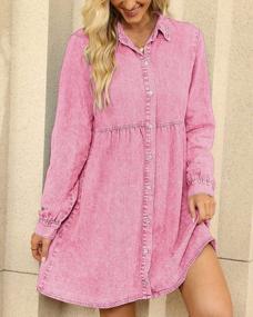 img 1 attached to Women'S Long Sleeve Denim Jean Dress Button Down Casual Babydoll Shirt Dress