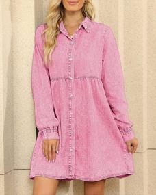 img 2 attached to Women'S Long Sleeve Denim Jean Dress Button Down Casual Babydoll Shirt Dress