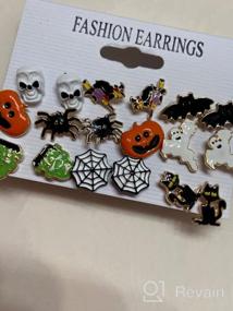 img 6 attached to PHALIN Halloween Earrings Set - Stylish Spider Web Pumpkin Ghost Bat Drop Earring Studs for Women & Girls - Halloween Party Jewelry Set