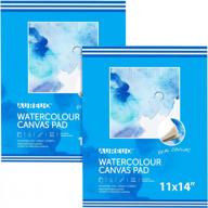 2 pack 11x14" aureuo watercolor canvas pad - 10 sheets 8 oz. triple primed white cotton pads for water based paint logo
