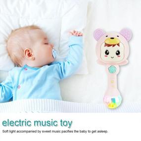 img 2 attached to Розовые детские колокольчики с милыми мультяшными персонажами - обучающие электронные музыкальные погремушки для младенцев старше 18 месяцев с вариантами игрушек для тряски, захвата и ударов