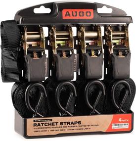 img 4 attached to High-Quality AUGO Extra Strong Ratchet Straps & Soft Loops - Bundle of [4] 1” by 15’ Straps w/S-Hook Safety Latches & [4] Soft Loop Tie Downs – 1700Lb Break Strength: Ideal for Furniture, TVs, Surfboards & More