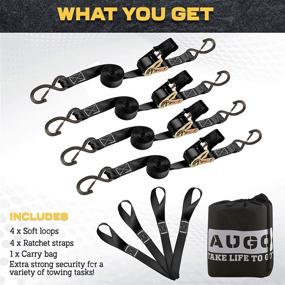img 3 attached to High-Quality AUGO Extra Strong Ratchet Straps & Soft Loops - Bundle of [4] 1” by 15’ Straps w/S-Hook Safety Latches & [4] Soft Loop Tie Downs – 1700Lb Break Strength: Ideal for Furniture, TVs, Surfboards & More