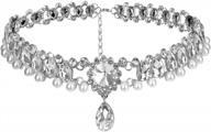 fashion womens pearl & crystal diamond chunky choker pendant bib necklace logo