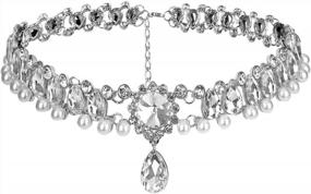 img 4 attached to Fashion Womens Pearl & Crystal Diamond Chunky Choker Pendant Bib Necklace
