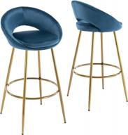 guyou современные мягкие бархатные барные стулья, набор из 2 стульев со спинкой, высота сиденья 30 дюймов, кухонный остров, высокие стулья для паба, золотые ножки, 2 шт. (темно-синий) логотип