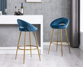 img 3 attached to Guyou Modern Upholstered Velvet Bar Stools Set Of 2 With Back, 30" Seat Height Kitchen Island Pub High Chair Stools Gold Legs 2PCS (Navy Blue)