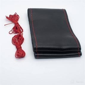 img 2 attached to Genuine Leather DIY Car Steering Wheel Cover With Needles (Black Red Line