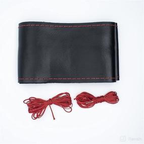 img 1 attached to Genuine Leather DIY Car Steering Wheel Cover With Needles (Black Red Line