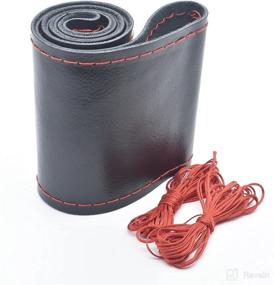 img 4 attached to Genuine Leather DIY Car Steering Wheel Cover With Needles (Black Red Line