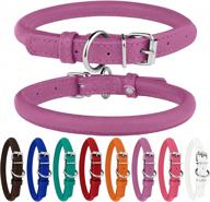 bronzedog rolled leather dog collar | round rope pet collars for small, medium & large dogs puppy cat | red pink blue teal brown rose green (neck size 7'' - 8'', rose) logo