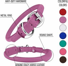 img 3 attached to BRONZEDOG Rolled Leather Dog Collar | Round Rope Pet Collars For Small, Medium & Large Dogs Puppy Cat | Red Pink Blue Teal Brown Rose Green (Neck Size 7'' - 8'', Rose)