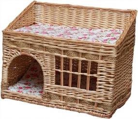 img 1 attached to Handmade Rattan Wicker Pet House: Two-Tier Cat Condo Ideal For Cats And Small Dogs (Size S, Natural)