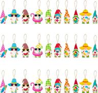 watinc 31pcs summer gnome hanging wooden ornament set, flamingo element wood pendant crafts decor supplies, wood tags embellishments with rope for holiday hawaiian beach party decoration (10 styles) logo