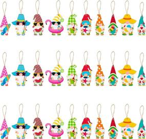 img 4 attached to WATINC 31Pcs Summer Gnome Hanging Wooden Ornament Set, Flamingo Element Wood Pendant Crafts Decor Supplies, Wood Tags Embellishments With Rope For Holiday Hawaiian Beach Party Decoration (10 Styles)