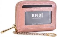rfid blocking leather credit card holder wallet with keychain & id window - pink logo