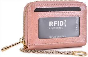 img 4 attached to RFID Blocking Leather Credit Card Holder Wallet With Keychain & ID Window - Pink