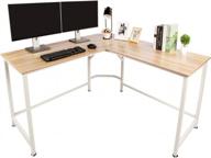 topsky l-shaped desk corner computer desk 59" x 59" with 24" deep workstation bevel edge design (oak) logo