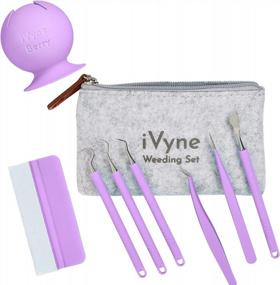 img 4 attached to IVyne (8Pcs) Premium Vinyl Weeding Tool Kit & Weeding Scrap Collector Soft Grip Tools With Berry, Weeder, Tweezers, Picker Or Hook, And Scraper Set For Silhouette Cameos & Cricut - Purple