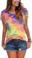 womens tie dye t-shirts with tassels: trendy casual short sleeved summer tops by fowsmon logo