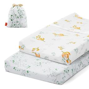 img 4 attached to Besrey Changing Pad Cover Set: Soft Jersey Knit Cotton Sheets With Storage Bag & Buckle Holes For Baby Boys And Girls In Flora Plant Style (2 Pack)
