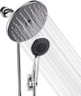 8in 3/5 setting rainfall & handheld shower head w/ 60'' hose, flow regulator + adhesive holder - anti-leak design logo