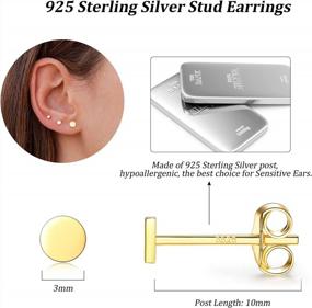 img 3 attached to Sterling Silver Stud Earrings 3 Pairs Set Women Men Girls Tiny Flat Dot Small Round Disc Dainty Cartilage Tragus Circle Triangle (Silver/Gold/Rose Gold)