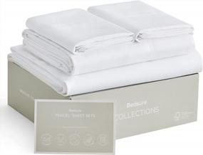 img 4 attached to BEDSURE Cooling Sheets Full Size - Cooling Sheets For Hot Sleepers, Silky Soft Breathable Tencel Sheets, 100% Eucalyptus Sheets With Deep Pocket, 4 Pieces Luxury Hotel Bed Sheets (White, Full)