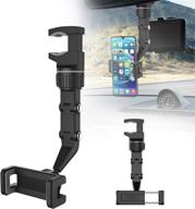 📱 360-degree rotating rearview mirror phone holder, upgraded multifunctional car video shooting stand for car/kitchen/headrest/dining table/desk (black) logo